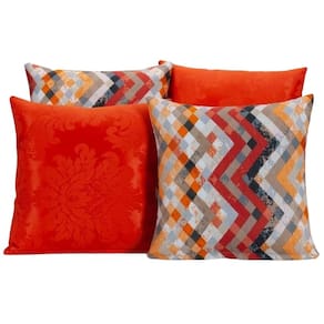 Kit 4 Capas De Almofada Para Sofá Estampa Laranja Ziguezague