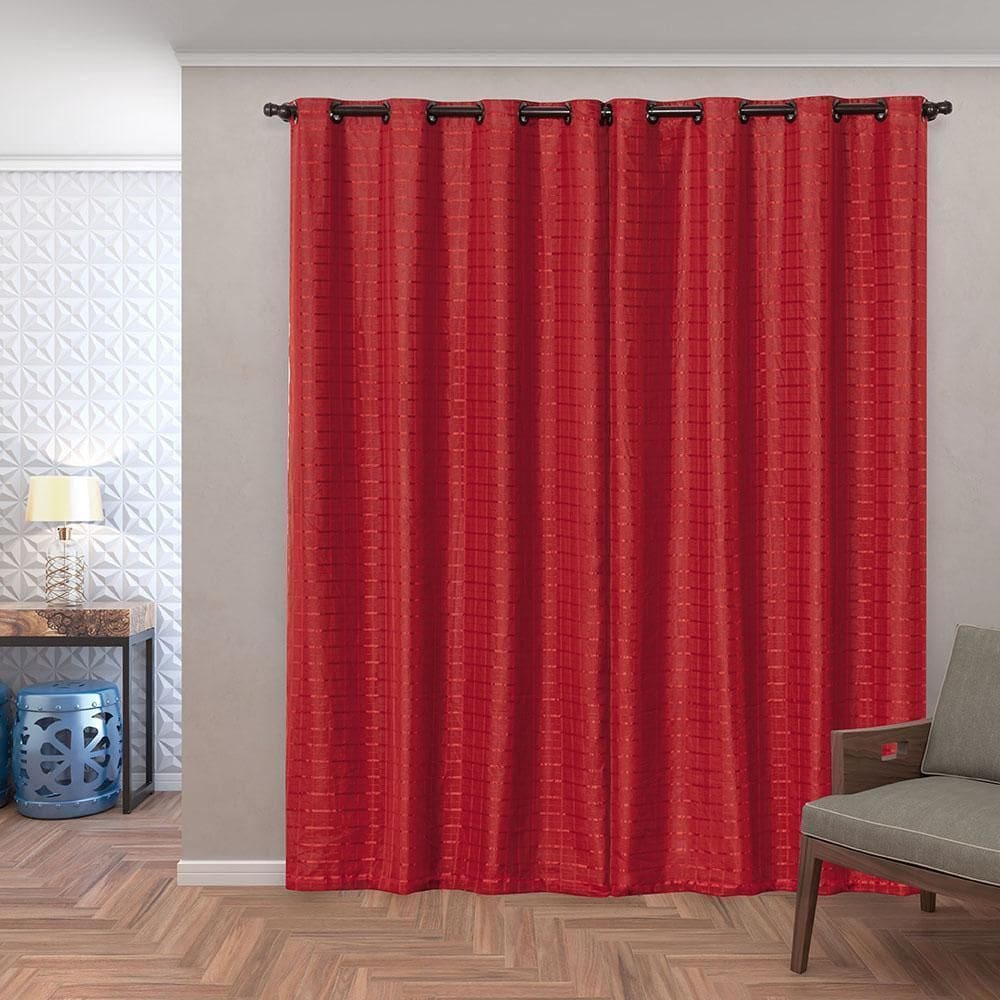 Cortina Blackout Pvc Tecido Voil Xadrez 2,80X2,30 Vermelh