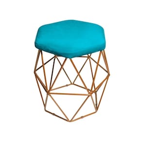 Puff Aramado Azul Turquesa Base Ferro Rose Gold Web Shop