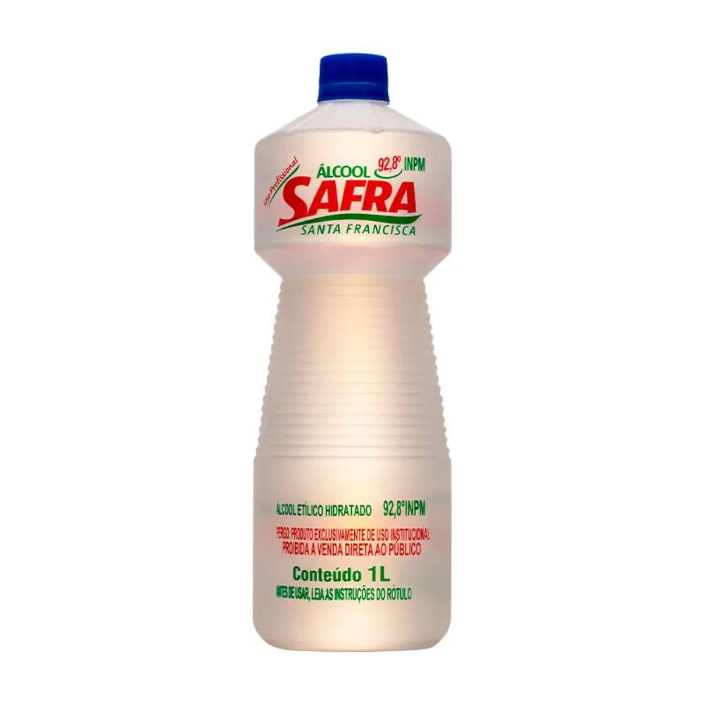 Kit com 3 Álcool Líquido 92,8 Graus INPM Etílico 1L Safra
