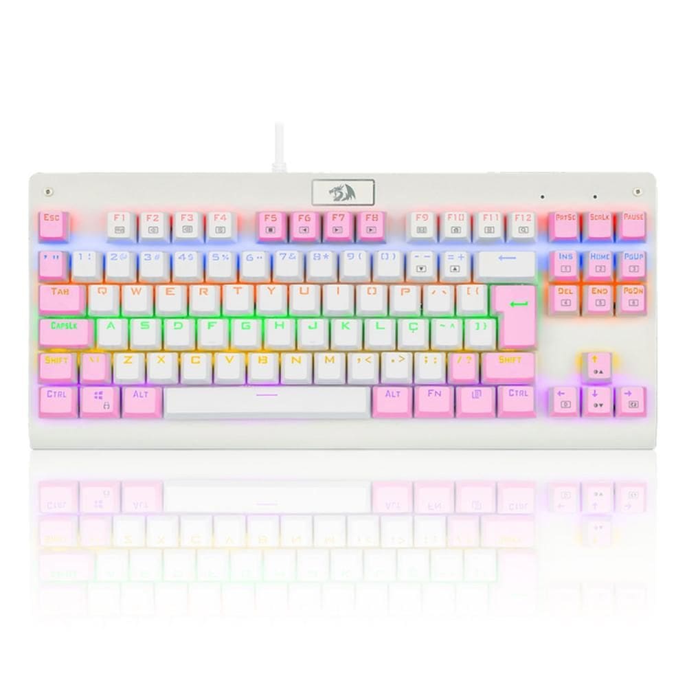 Teclado Mecânico Gamer Redragon Dark Avenger - Rainbow - Switch Blue - Branco e Rosa K568WP-R PTBLUE