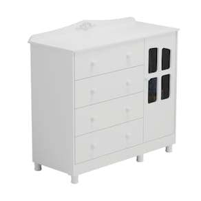 Cômoda Infantil Elô Peroba Branco em 100% MDF 1 Porta Vidro
