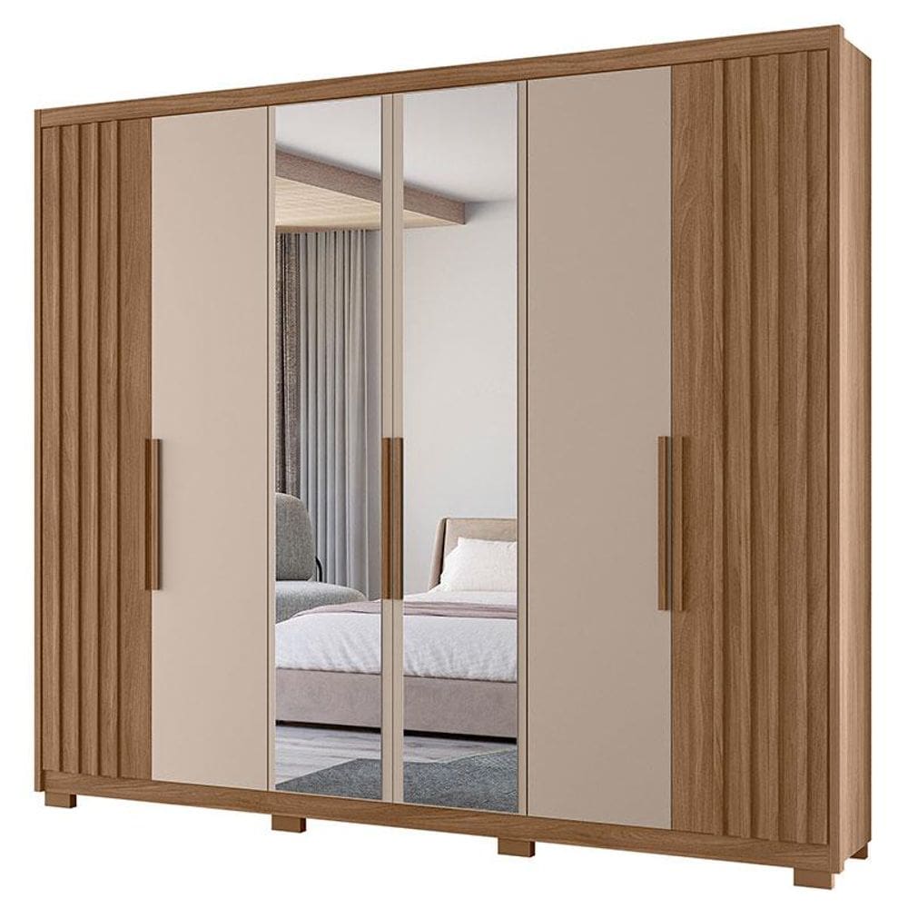 Guarda Roupa Casal Araguaia 6 Portas Carvalho Fendi com Espelho - Moval