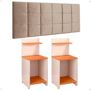 Kit 2 Mesas Cabeceira Fantasy Off White/Cinamomo Prateleira Organizadora Painel Suspenso Bia Estofado Cama Box Queen Size 1,60 Bege - Lojas RPM