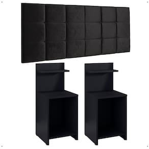 Kit 2 Mesas Cabeceira Fantasy Preto Prateleira Organizadora Painel Suspenso Bia Estofado Cama Box Queen Size 1,60 Suede - Lojas RPM