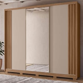 Guarda Roupa Casal Ambiente Arizona 3 Portas Carvalho Fendi com Espelho - Moval