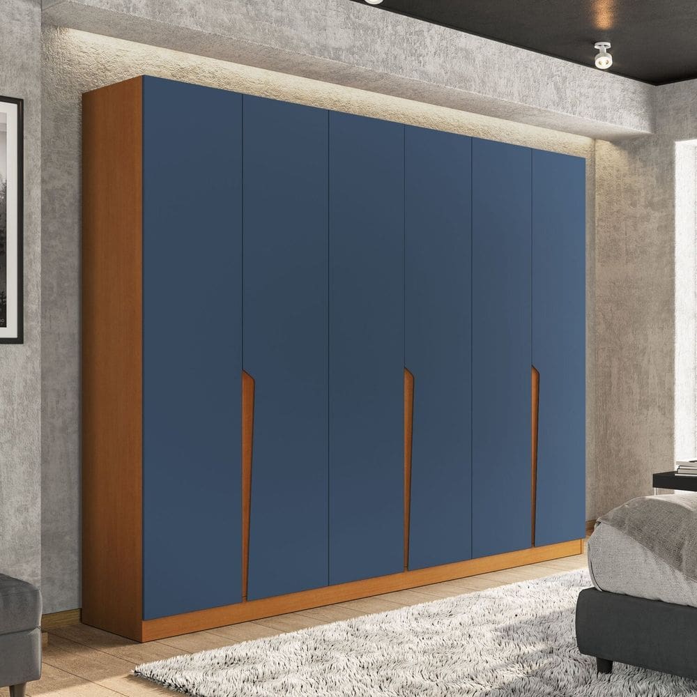 Guarda Roupa 6 Portas 4 Gavetas Porto Freijó/Azul