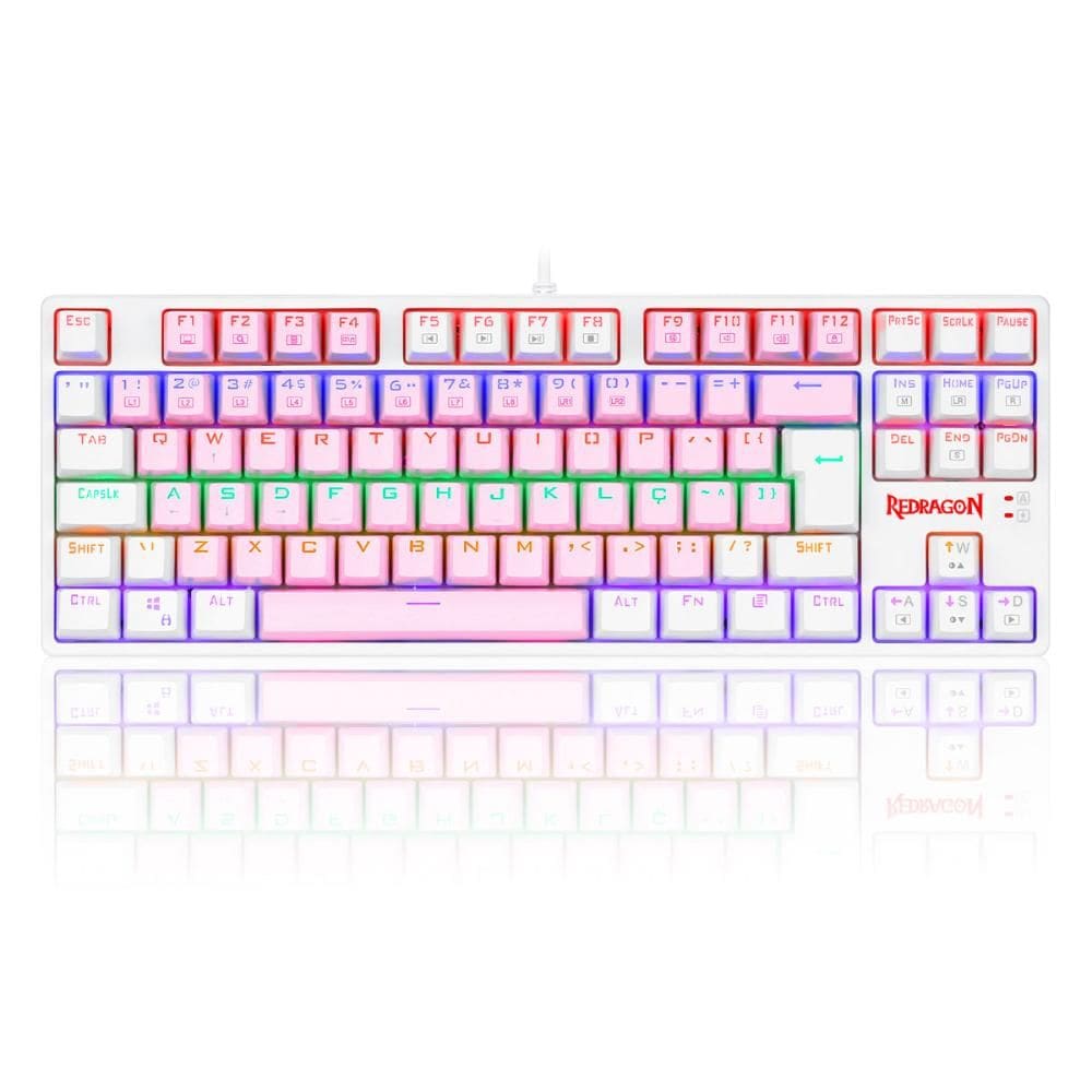 Teclado Mecânico Gamer Redragon Daska ABNT2 Rainbow Switch Marrom Rosa e Branco - K576PW-R PT-BROWN