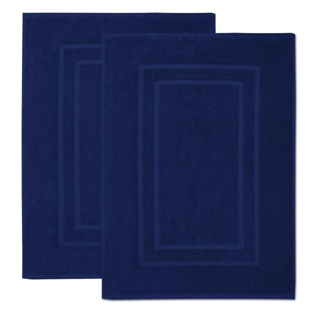Tapete de banheiro Tapete de banho Feather & Stitch 100% algodão azul marinho