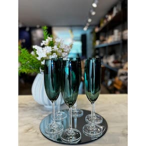 Jogo de 6 tacas para champanhe cristal 220ml verde escura