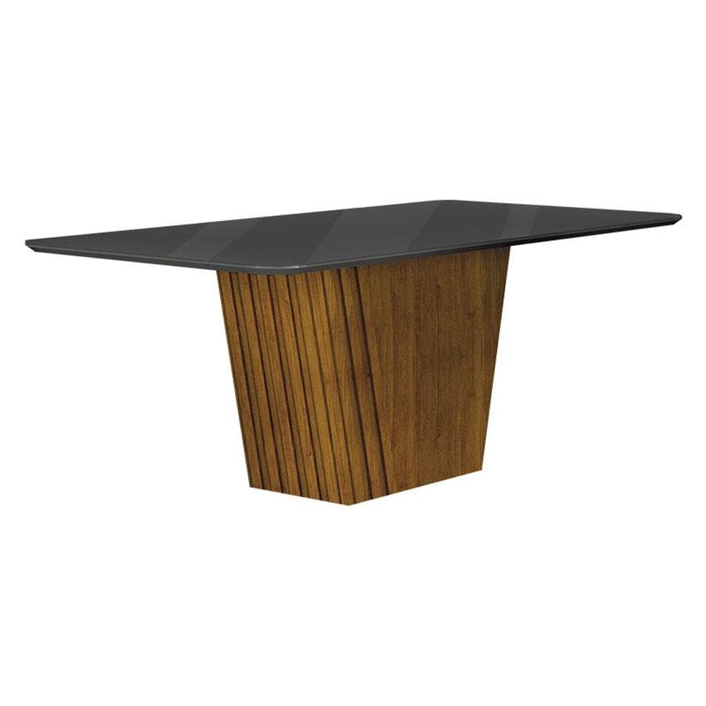 Mesa de Jantar Liz 1,80 com Vidro Freijó Chumbo - Leifer Móveis