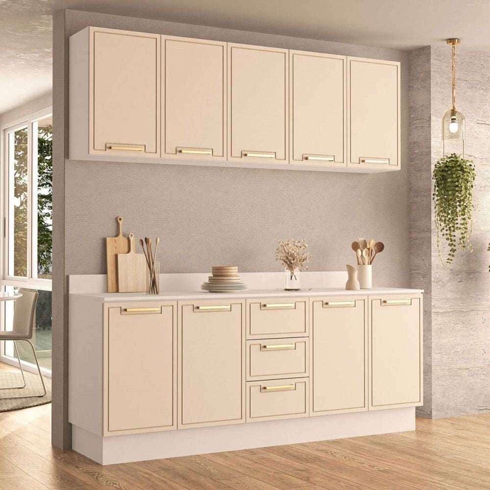 Cozinha Completa Amara 9 Portas 3 Gavetas Branco/Creme - Politorno