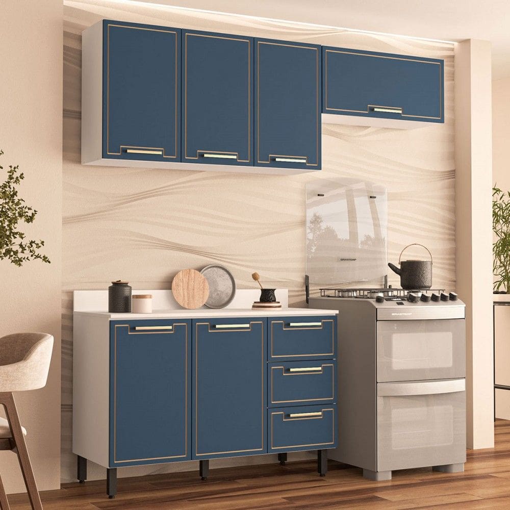 Cozinha Completa Amara 6 Portas 3 Gavetas Branco/Azul - Politorno