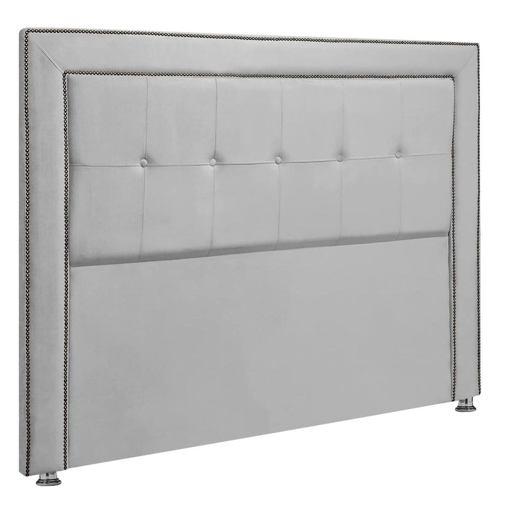 Cabeceira Estofada para Cama Box King 195cm Ravena Veludo Cinza Claro
