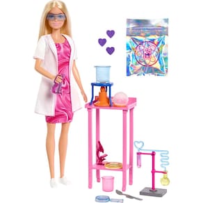 Boneca Barbie Scientist com boneca moderna, mesa de laboratório e microscópio