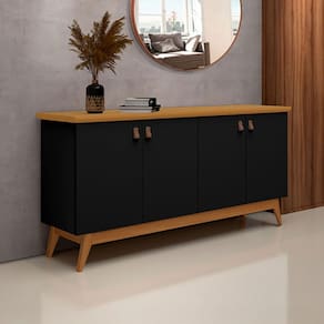 Balcão Buffet Absolut 4 Portas Preto/Natural - J&a Móveis