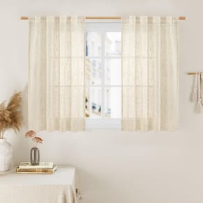 Cortinas de janela LAMIT Short Linen 100 cm de comprimento, 2 painéis, bege