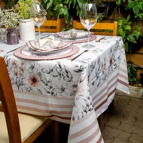 Toalha de Mesa Retangular Floral 8 Lugares 140x270cm Floral Rose