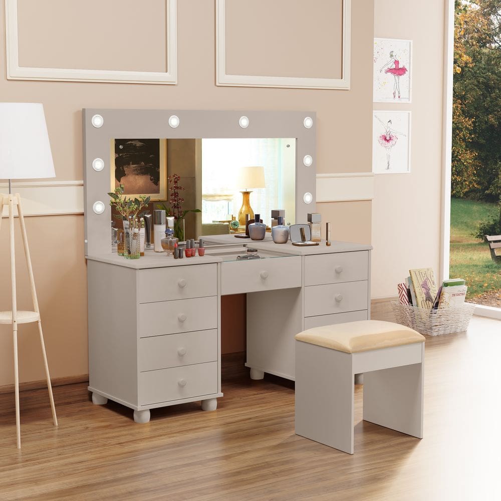 Penteadeira Camarim 9 Gav Mila New C/led + Banqueta