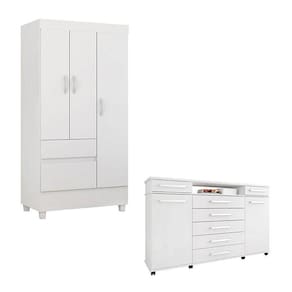 Cômoda London E Guarda Roupa Solteiro Wind Branco Flex - Demóbile