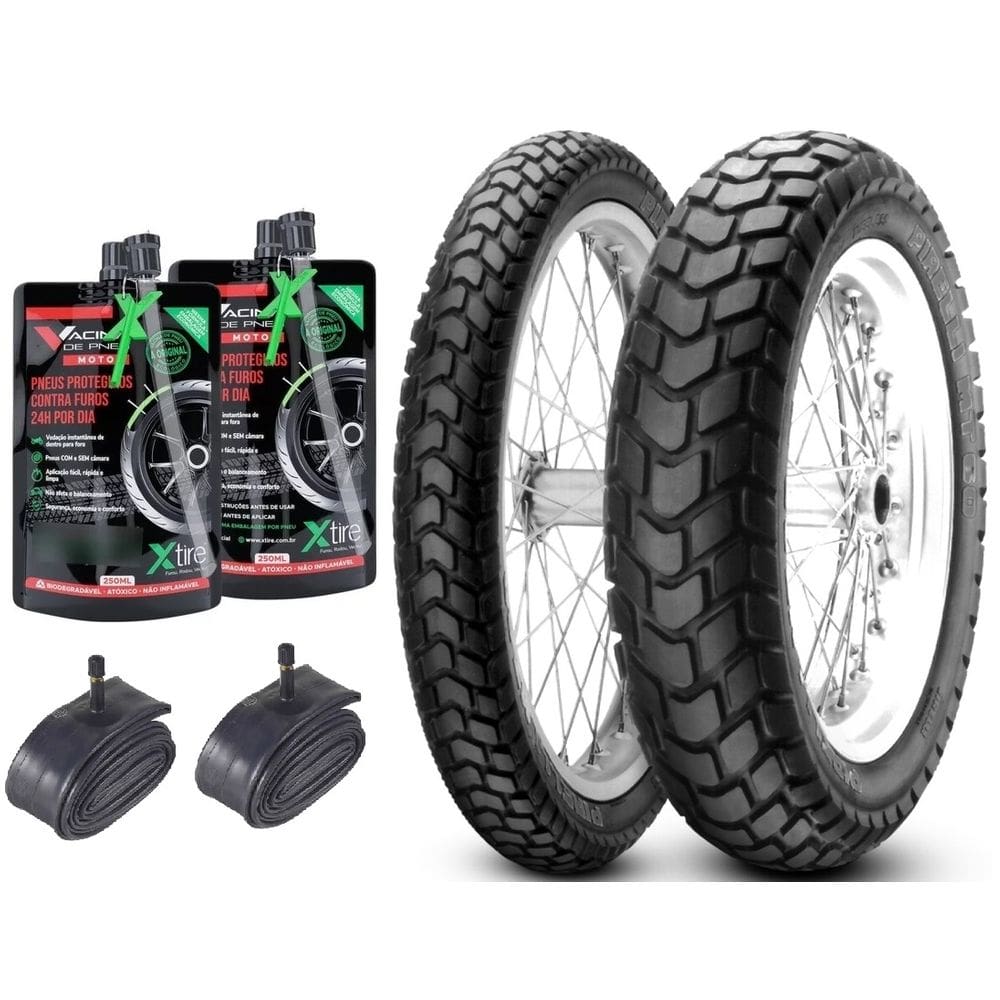 Par Pneu 190 110/90-17+90/90-19 Pirelli Mt 60 + 2 camaras + vacina