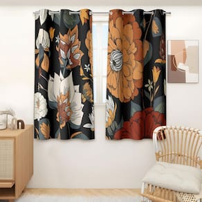 Cortinas Tyrot Black Boho Floral 100% Blackout 115x114cm 2P