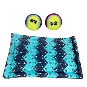 Kit Para Cães E Gatos - 1 Colchonete M E 1 Bola Tênis Azul
