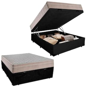 Cama Box Baú Casal Suede + Colchão SerenePrime Molas Ensacadas 138x188x69