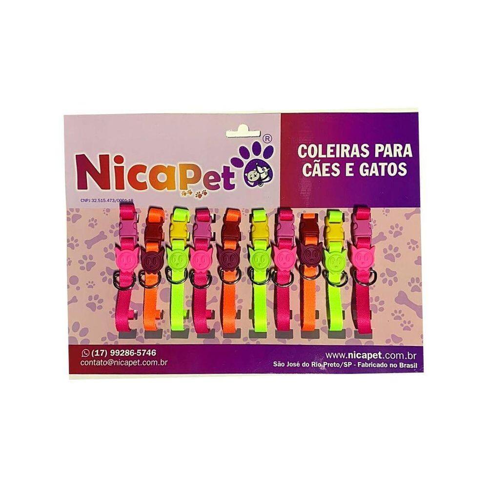 Cartela - Coleiras Neon Com Borrachinha De Gatinho - 10 Un.