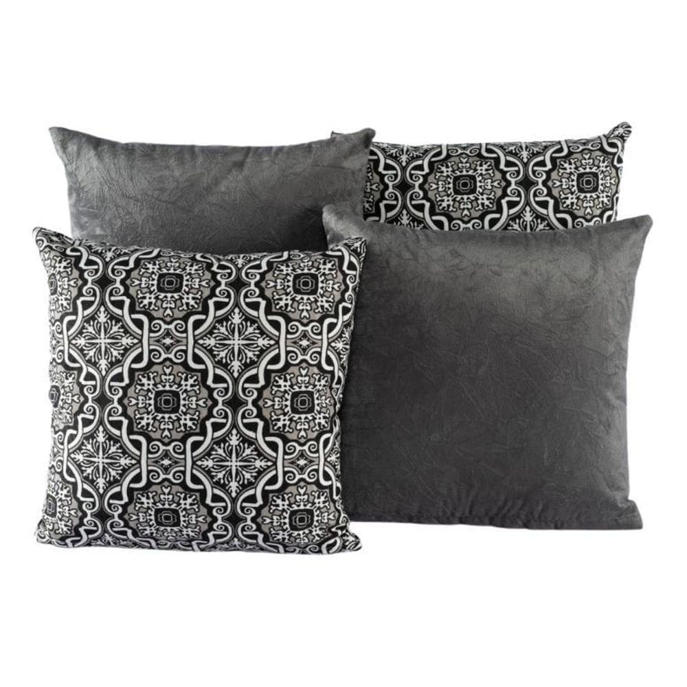 Kit 4 Almofadas Jacquard Decorativas 40X40 Cinza - 012