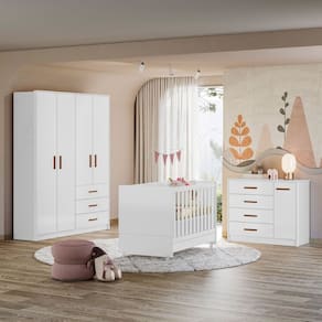 Quarto Infantil com berço Pérola Cor Branco - Peternella