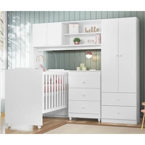 Quarto Infantil Sofhia com Conjugado e Cômoda Ternura e Berço Amore Cor Branco - Peternella