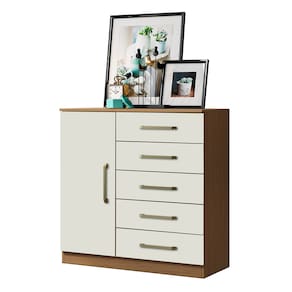 Seu Quarto com a Elegância da Cômoda Milão A1 91cm – 1 Porta e 5 Gavetas Atacama/off White