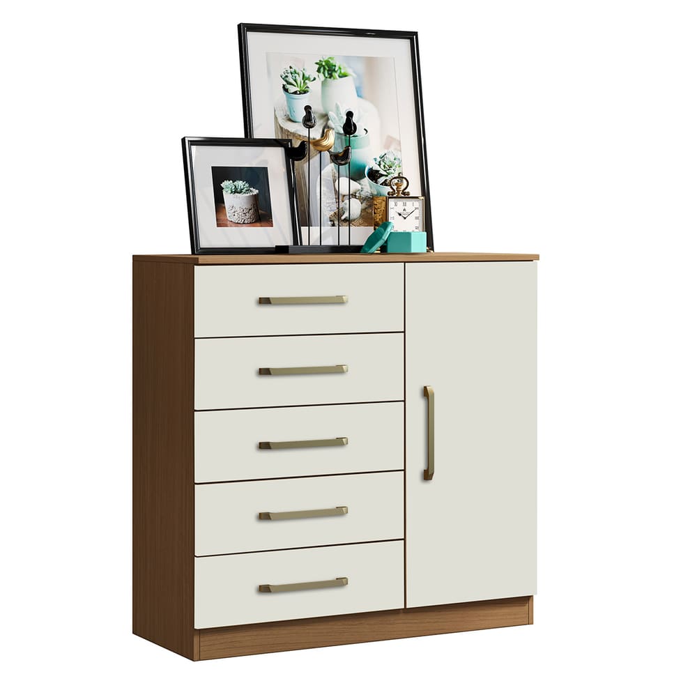 Cômoda para Quarto Milão 91cm 5 Gavetas e 1 Porta Atacama/off White - Aramóveis