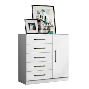 Cômoda para Quarto Milão 91cm 5 Gavetas e 1 Porta Branco - Aramóveis