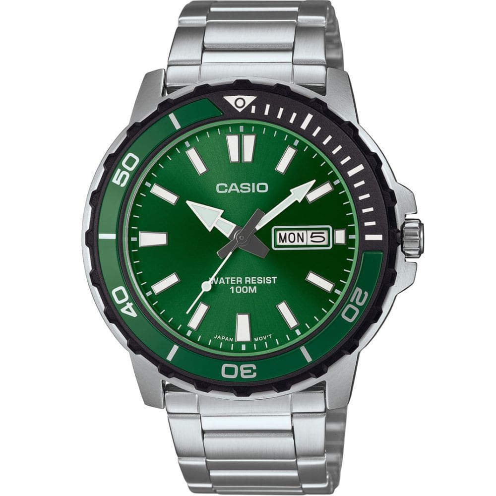 Relógio CASIO masculino verde prata MTD-125D-3AVDF