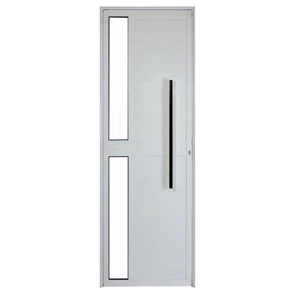 Porta Lambril 2,10x80 lado ESQUERDO L-25 no alum. branco c/puxador redondo e vidro lateral