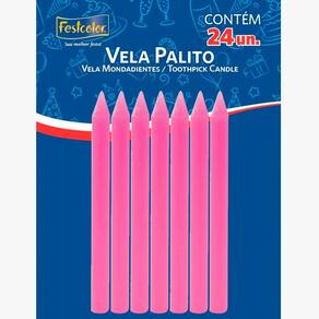Vela Palito Rosa com 24 Unidades - Festcolor