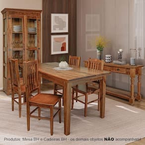 Mesa De Jantar Bh Retangular 1,30m Com 4 Cadeiras De Jantar Bh Em Madeira Maciça - Natural - Bege