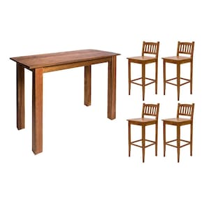 Aparador De Apoio 1,30m Para Bar Rústico Decorativo Com 4 Banquetas Bh Em Madeira Maciça - Natural - Bege