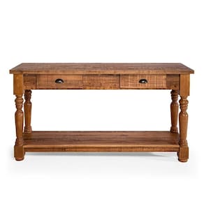 Aparador Mesa Rústico Decorativo Em Madeira Maciça Bh 150cm Com Pés Torneados - Natural - Bege