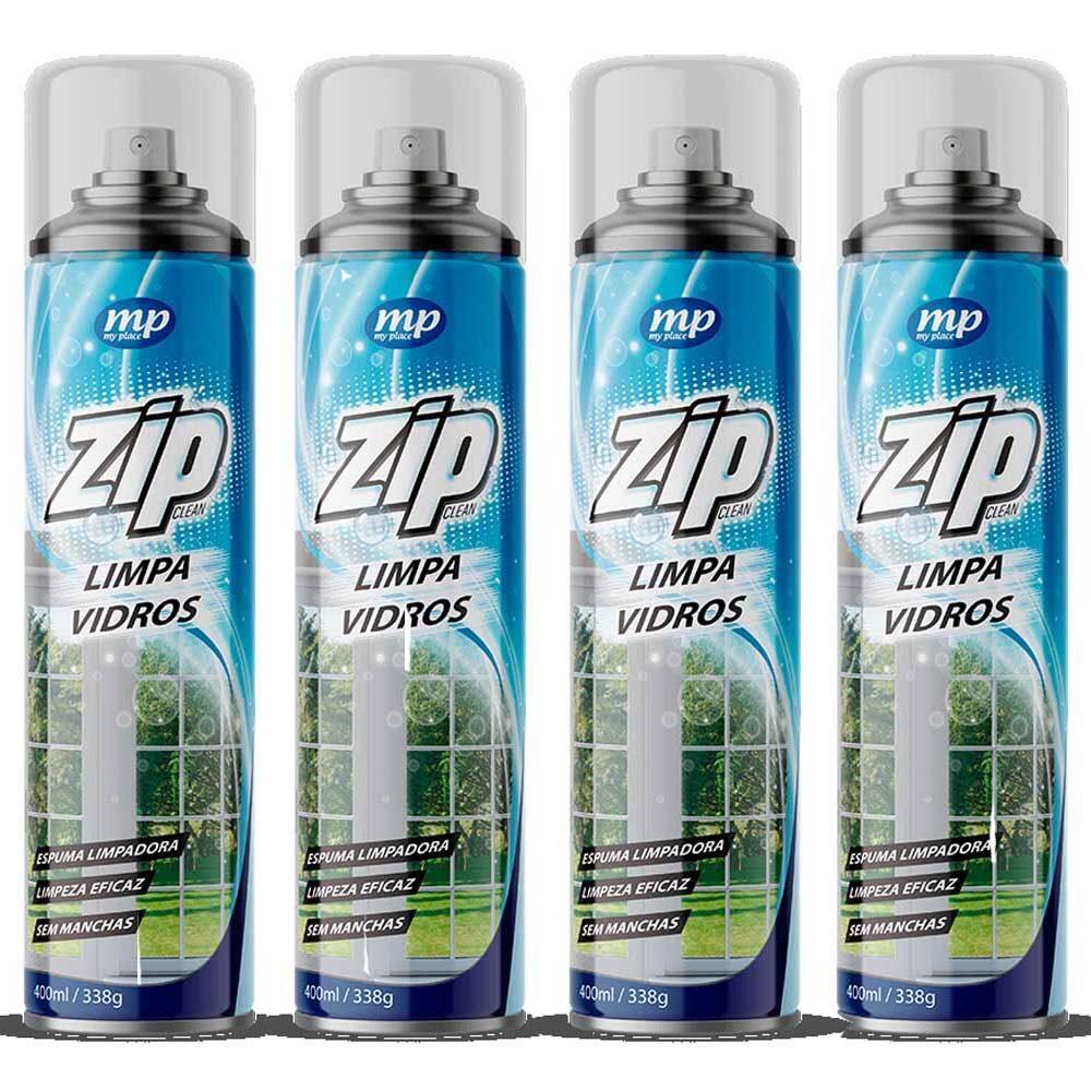 Kit 4 Limpa Vidros Spray Zip My Place 400ml