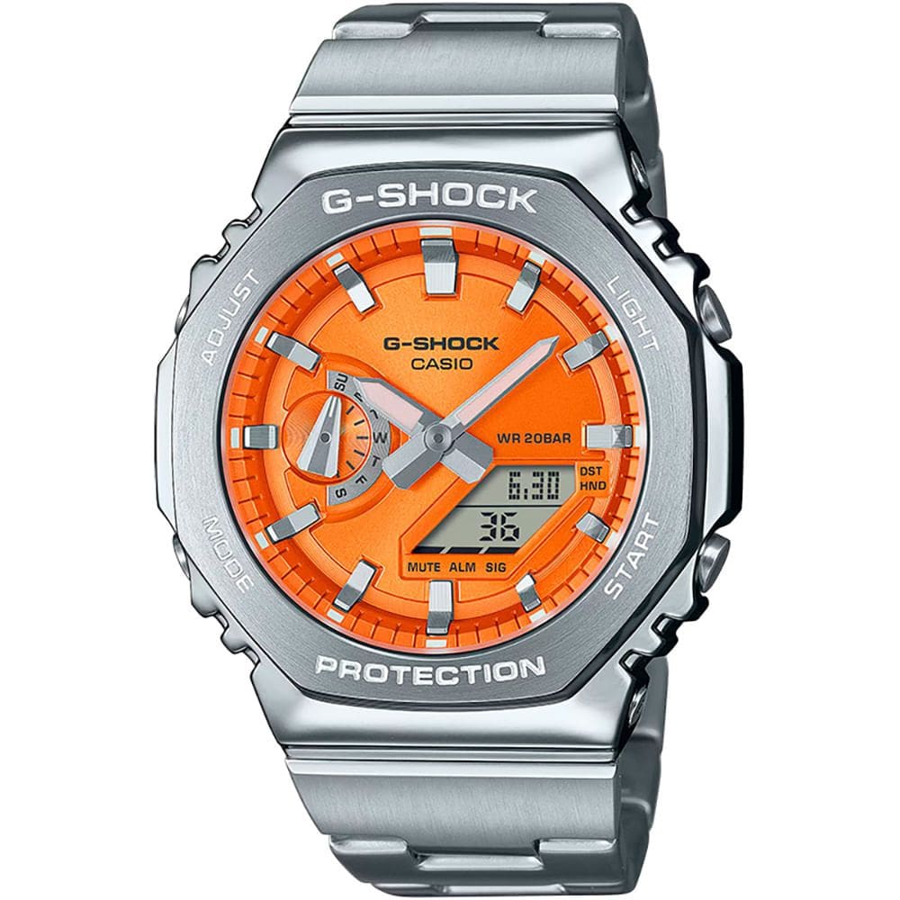 Relógio CASIO G-SHOK masculino prata laranja GM-2110D-4ADR