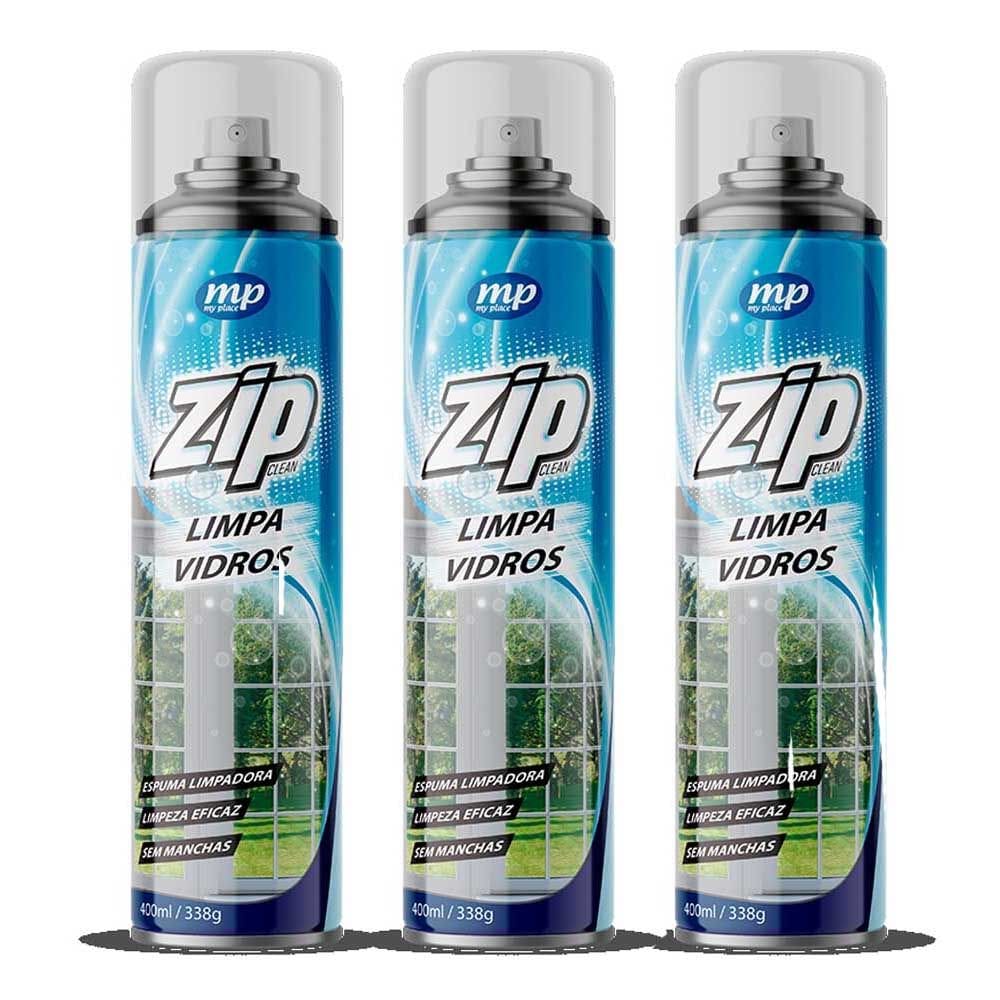 Kit 3 Limpa Vidros Spray Zip My Place 400ml
