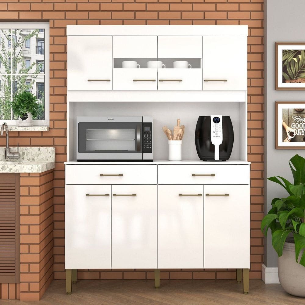 Kit Cozinha Laura 120cm 8 Portas 2 Gavetas Branco