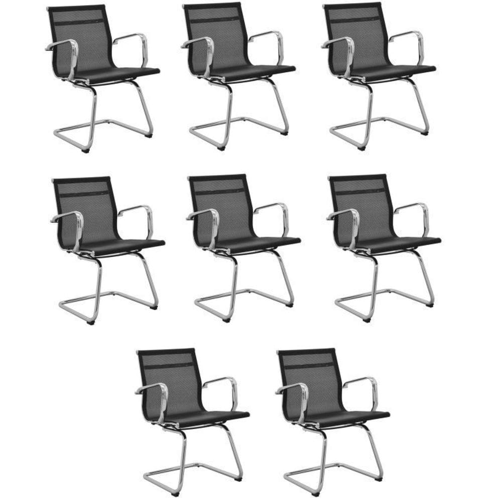 Kit 8 Cadeiras de Escritório Presidente Fixa Sevilha Baixa Tela Preto