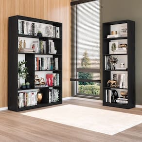 Kit com 1 Estante Multiuso 5 Nichos Montreal e 1 Estante para Livros 4 Prateleiras Seattle Preto