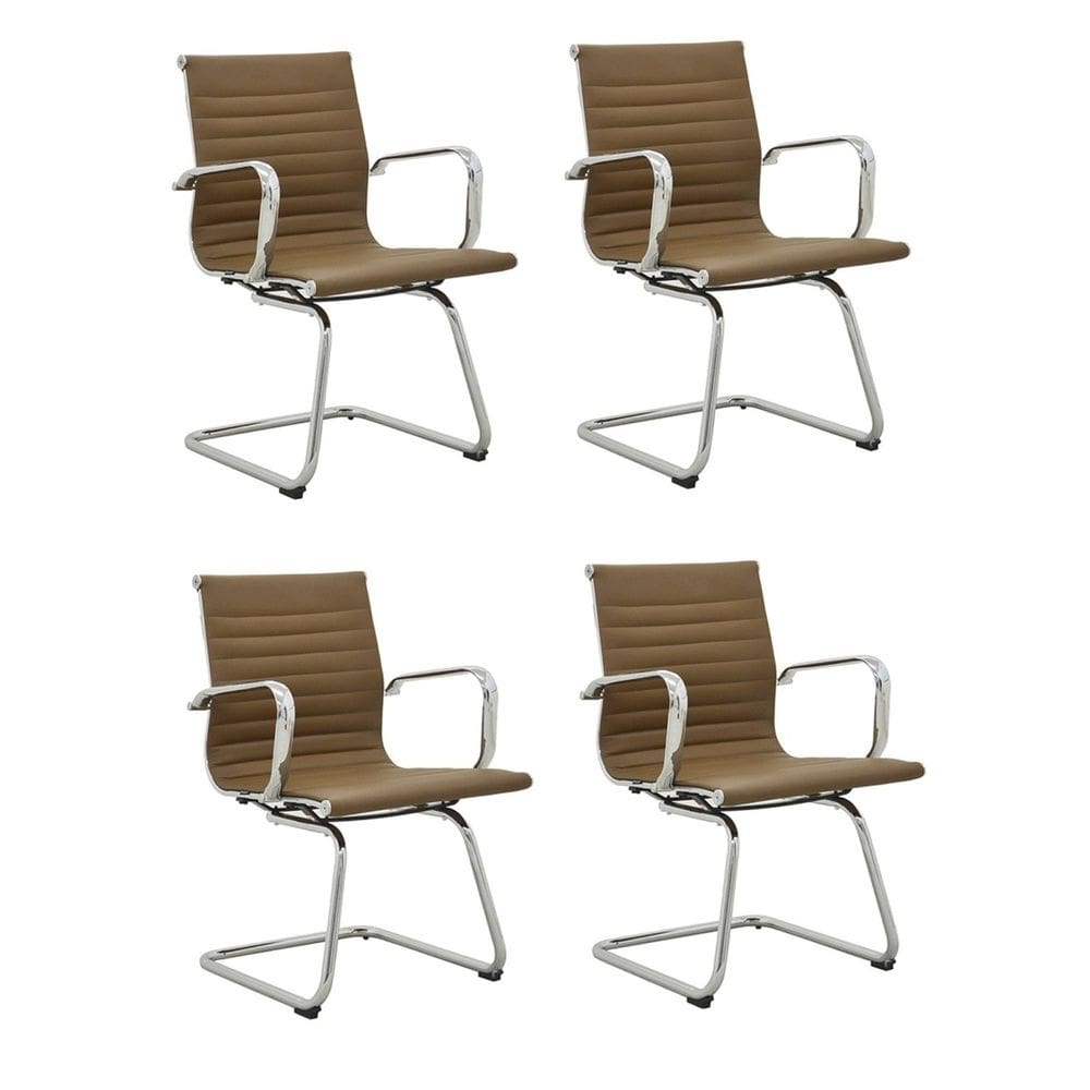 Kit 4 Cadeiras de Escritório Interlocutor Esteirinha em Sintético Sevilha Marrom Escuro