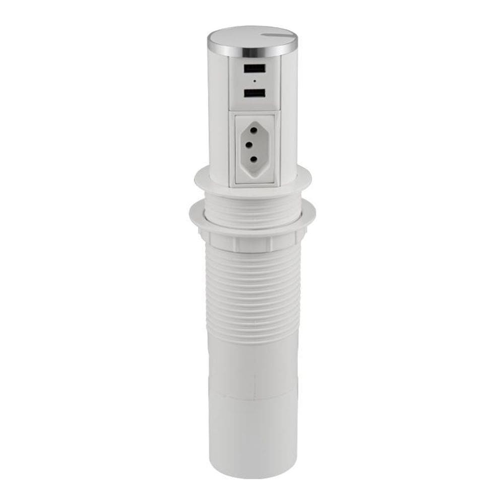 Mini Totem Automatico 1Tom/2Usb Branco/Cromado - Qm 12214