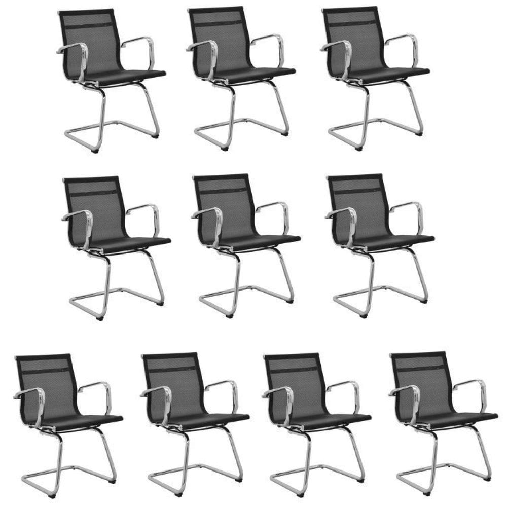 Kit 10 Cadeiras de Escritório Presidente Fixa Sevilha Baixa Tela Preto